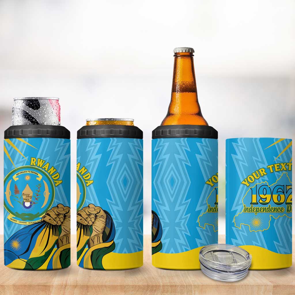 Personalized Rwanda Independence Day 4 in 1 Can Cooler Tumbler Coat Of Arms Imigongo Pattern