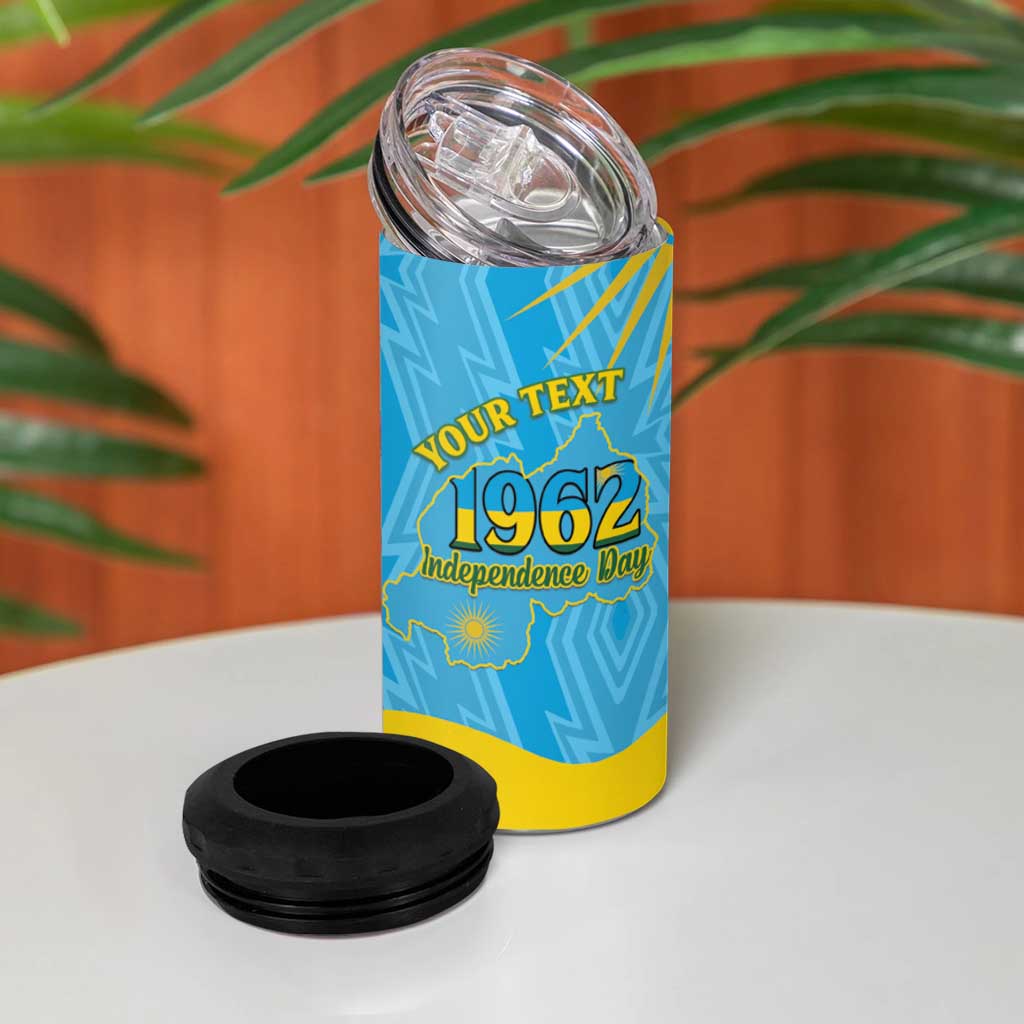Personalized Rwanda Independence Day 4 in 1 Can Cooler Tumbler Coat Of Arms Imigongo Pattern