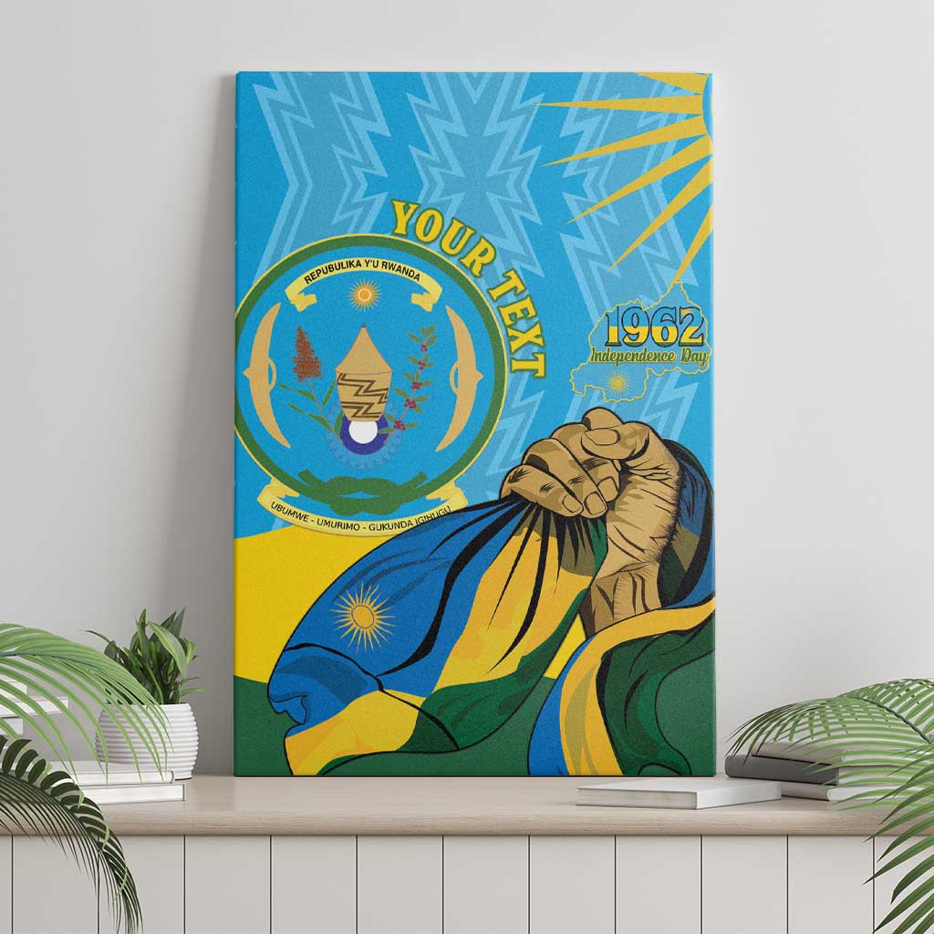 Personalized Rwanda Independence Day Canvas Wall Art Coat Of Arms Imigongo Pattern