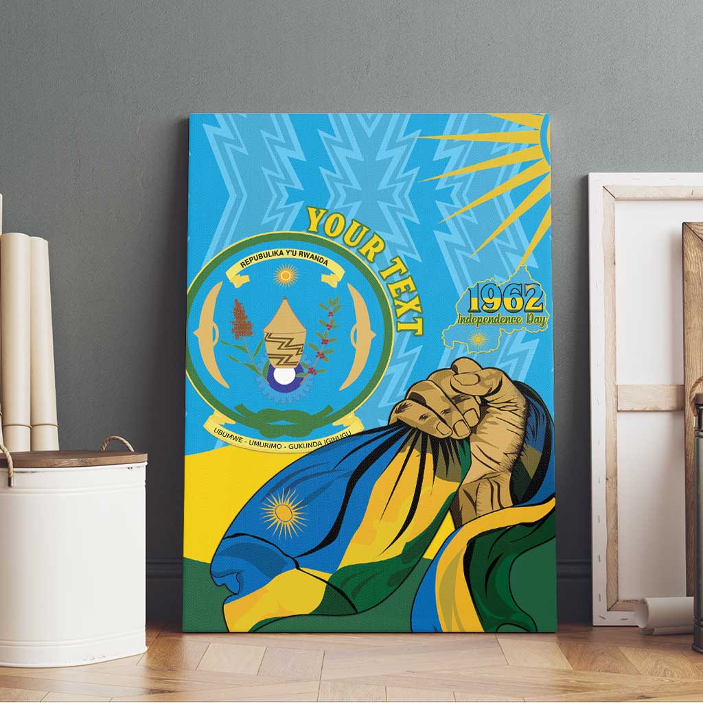 Personalized Rwanda Independence Day Canvas Wall Art Coat Of Arms Imigongo Pattern