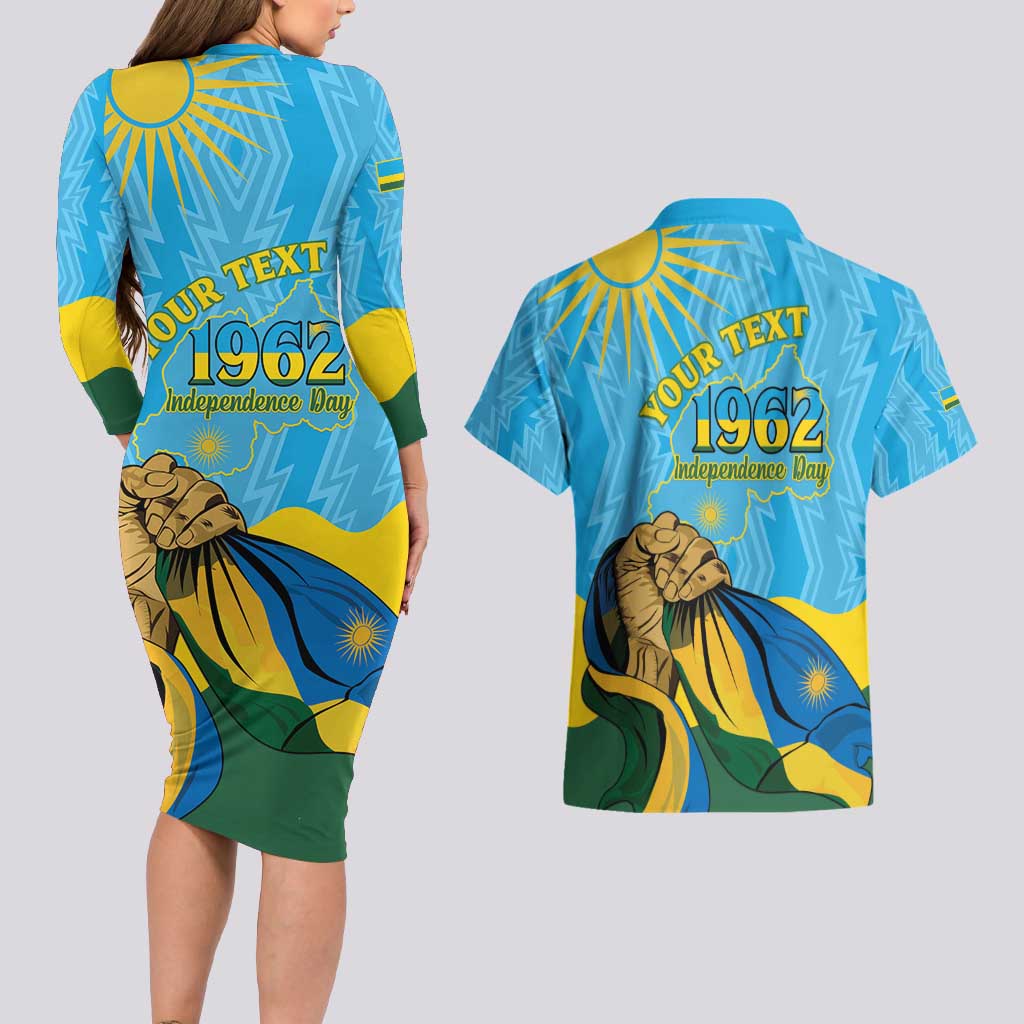 Personalized Rwanda Independence Day Couples Matching Long Sleeve Bodycon Dress and Hawaiian Shirt Coat Of Arms Imigongo Pattern