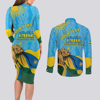 Personalized Rwanda Independence Day Couples Matching Long Sleeve Bodycon Dress and Long Sleeve Button Shirt Coat Of Arms Imigongo Pattern