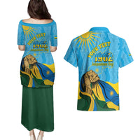 Personalized Rwanda Independence Day Couples Matching Puletasi and Hawaiian Shirt Coat Of Arms Imigongo Pattern