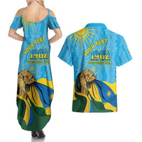 Personalized Rwanda Independence Day Couples Matching Summer Maxi Dress and Hawaiian Shirt Coat Of Arms Imigongo Pattern