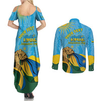 Personalized Rwanda Independence Day Couples Matching Summer Maxi Dress and Long Sleeve Button Shirt Coat Of Arms Imigongo Pattern