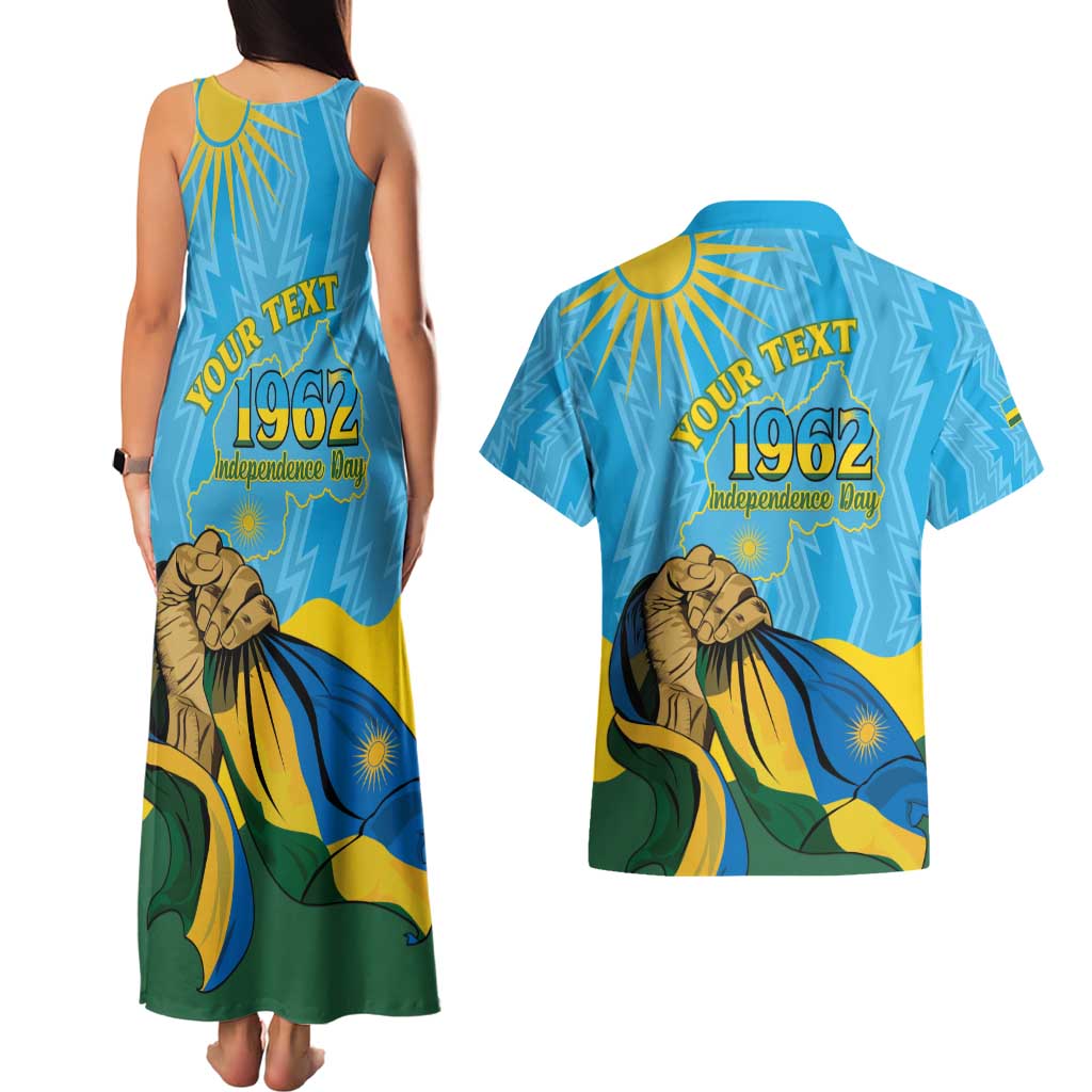 Personalized Rwanda Independence Day Couples Matching Tank Maxi Dress and Hawaiian Shirt Coat Of Arms Imigongo Pattern