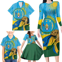 Personalized Rwanda Independence Day Family Matching Long Sleeve Bodycon Dress and Hawaiian Shirt Coat Of Arms Imigongo Pattern