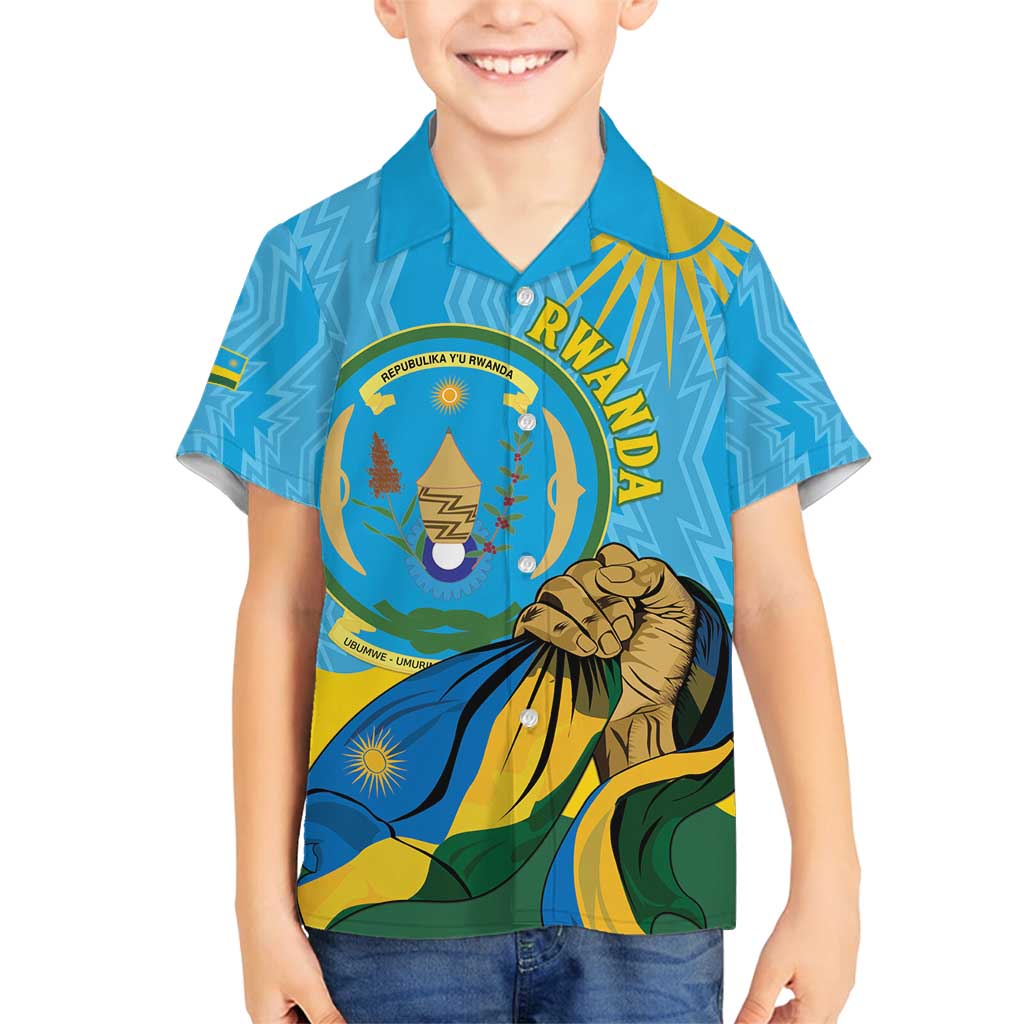 Personalized Rwanda Independence Day Family Matching Long Sleeve Bodycon Dress and Hawaiian Shirt Coat Of Arms Imigongo Pattern