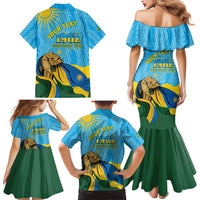 Personalized Rwanda Independence Day Family Matching Mermaid Dress and Hawaiian Shirt Coat Of Arms Imigongo Pattern