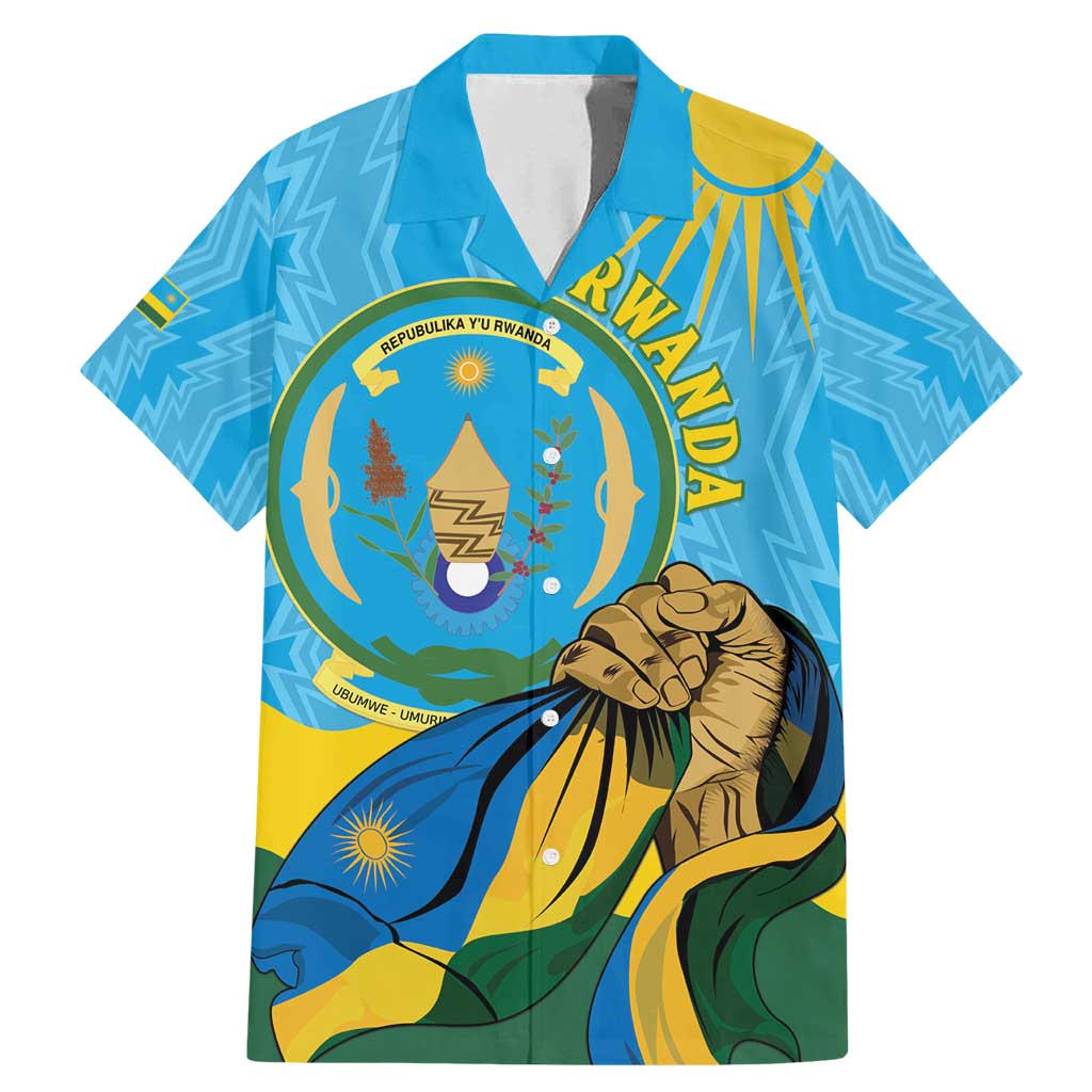 Personalized Rwanda Independence Day Family Matching Mermaid Dress and Hawaiian Shirt Coat Of Arms Imigongo Pattern