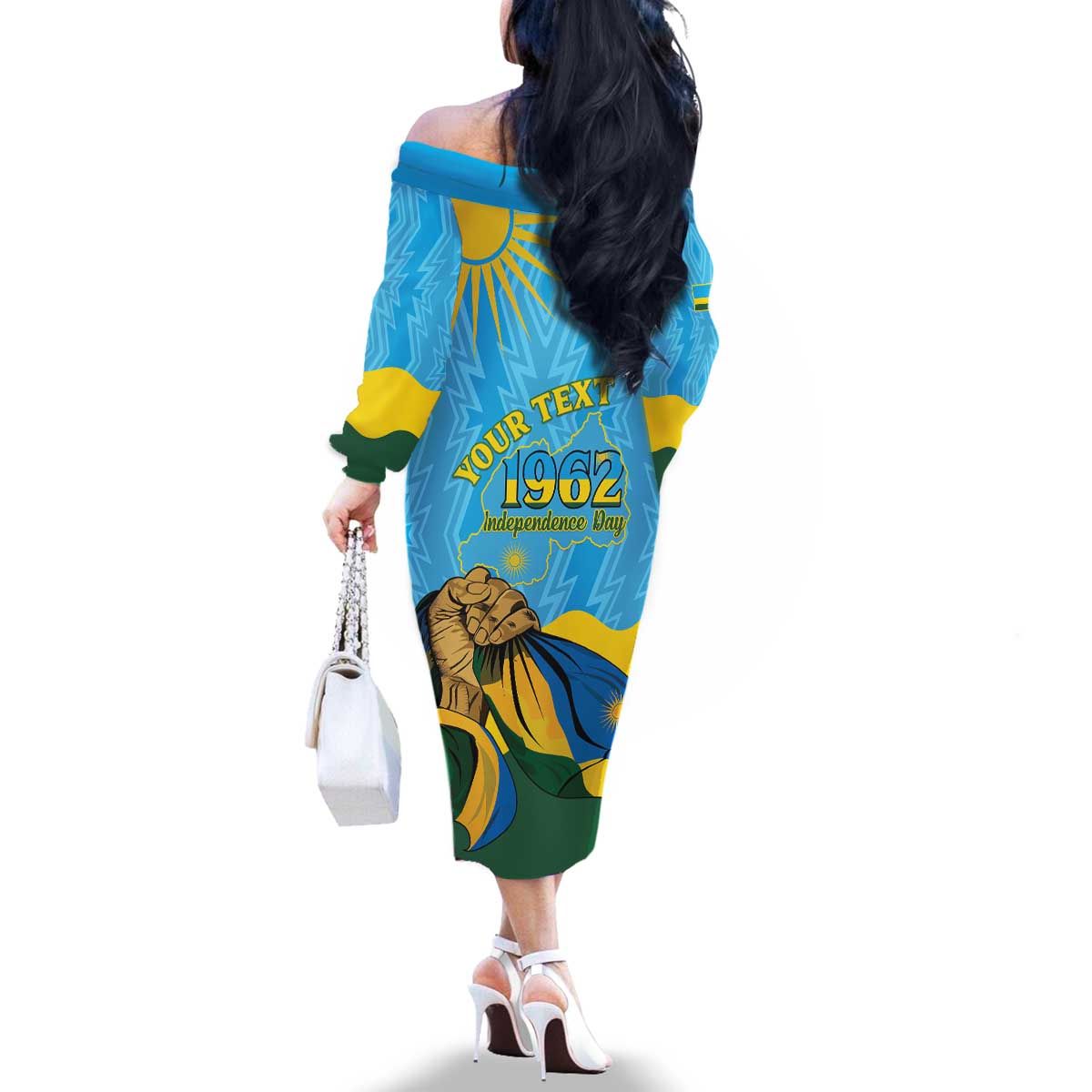 Personalized Rwanda Independence Day Family Matching Off The Shoulder Long Sleeve Dress and Hawaiian Shirt Coat Of Arms Imigongo Pattern