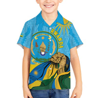 Personalized Rwanda Independence Day Family Matching Off The Shoulder Long Sleeve Dress and Hawaiian Shirt Coat Of Arms Imigongo Pattern