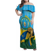Personalized Rwanda Independence Day Family Matching Off Shoulder Maxi Dress and Hawaiian Shirt Coat Of Arms Imigongo Pattern