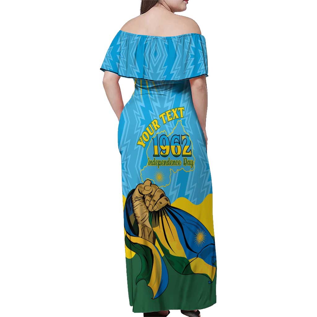 Personalized Rwanda Independence Day Family Matching Off Shoulder Maxi Dress and Hawaiian Shirt Coat Of Arms Imigongo Pattern