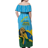 Personalized Rwanda Independence Day Family Matching Off Shoulder Maxi Dress and Hawaiian Shirt Coat Of Arms Imigongo Pattern