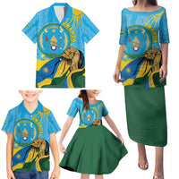 Personalized Rwanda Independence Day Family Matching Puletasi and Hawaiian Shirt Coat Of Arms Imigongo Pattern