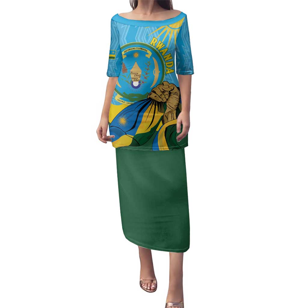 Personalized Rwanda Independence Day Family Matching Puletasi and Hawaiian Shirt Coat Of Arms Imigongo Pattern