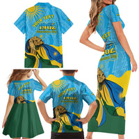 Personalized Rwanda Independence Day Family Matching Short Sleeve Bodycon Dress and Hawaiian Shirt Coat Of Arms Imigongo Pattern