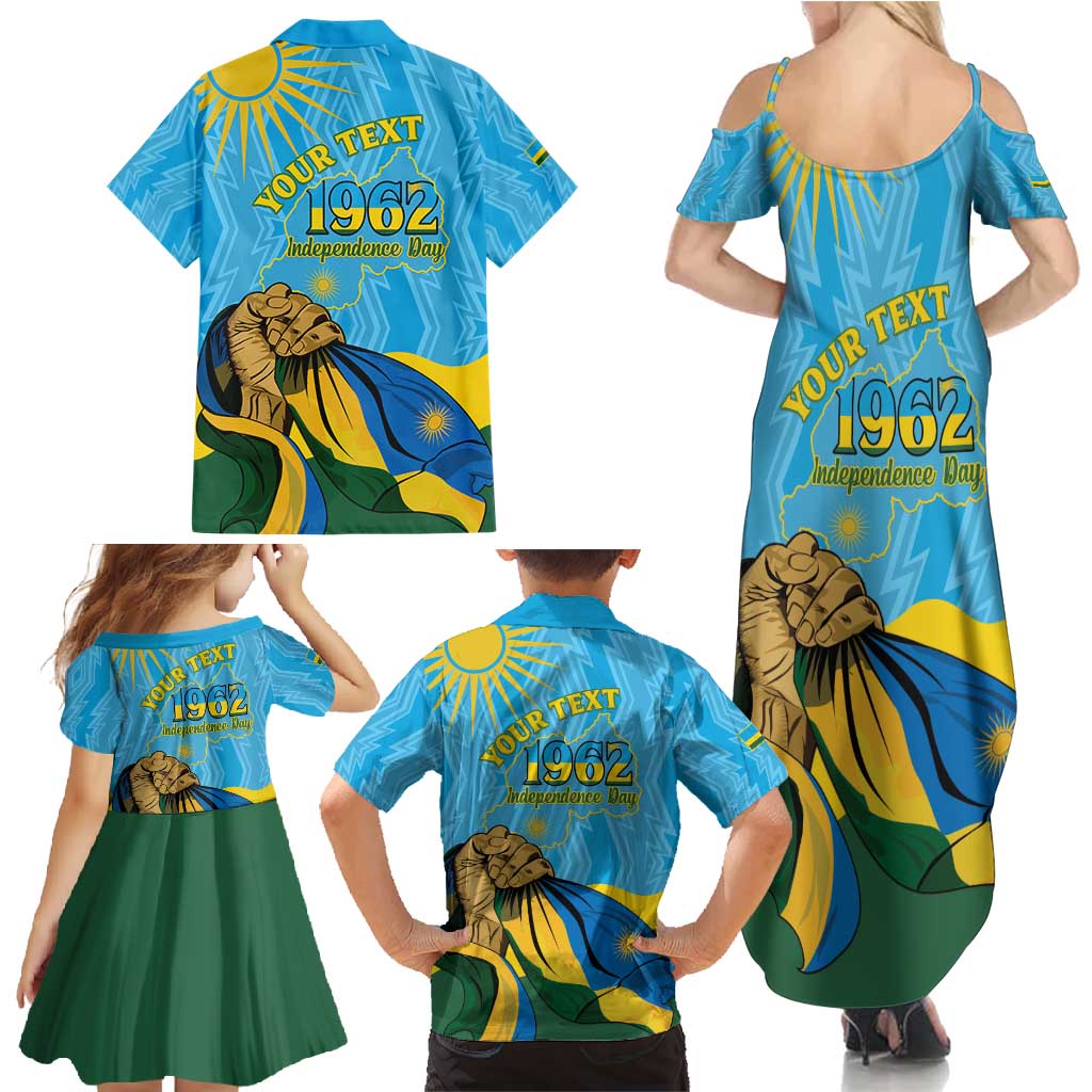 Personalized Rwanda Independence Day Family Matching Summer Maxi Dress and Hawaiian Shirt Coat Of Arms Imigongo Pattern