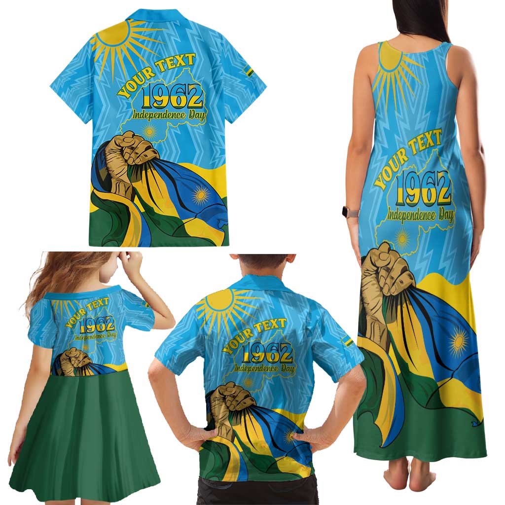 Personalized Rwanda Independence Day Family Matching Tank Maxi Dress and Hawaiian Shirt Coat Of Arms Imigongo Pattern