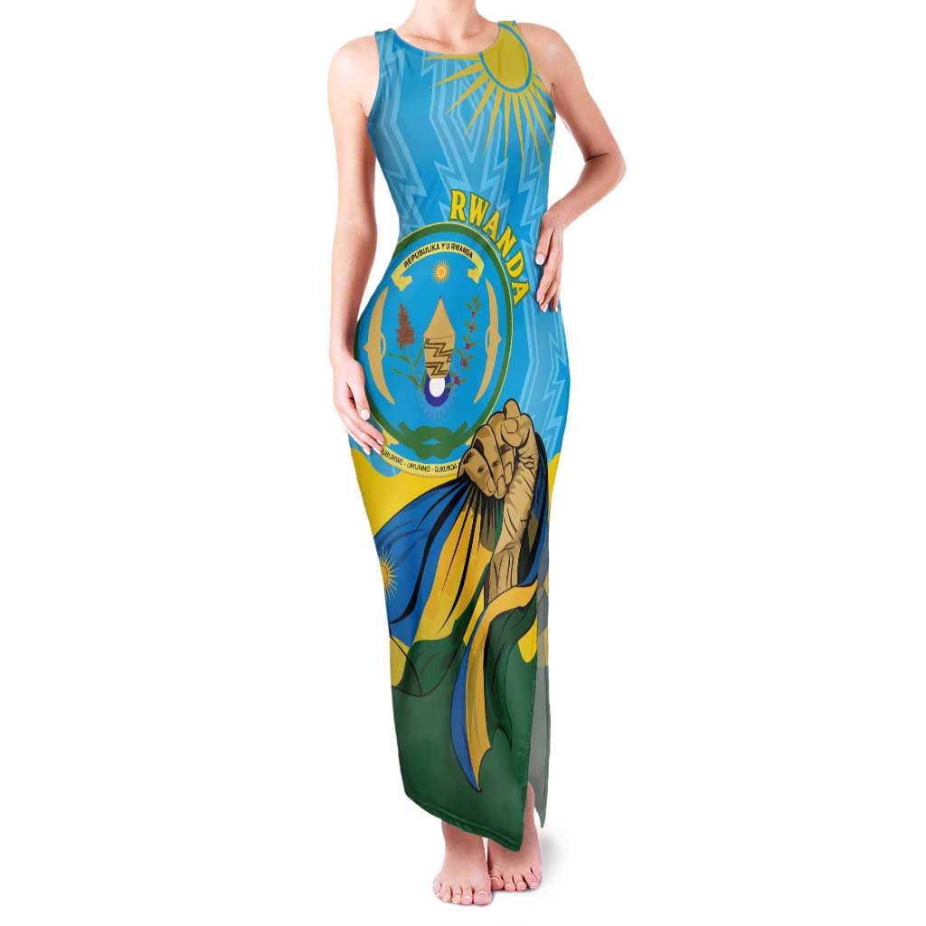 Personalized Rwanda Independence Day Family Matching Tank Maxi Dress and Hawaiian Shirt Coat Of Arms Imigongo Pattern