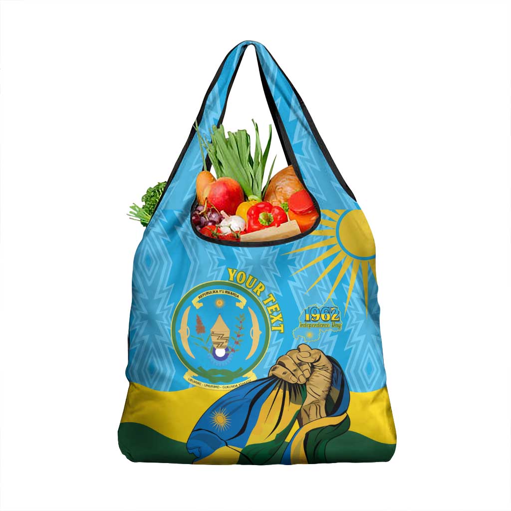 Personalized Rwanda Independence Day Grocery Bag Coat Of Arms Imigongo Pattern