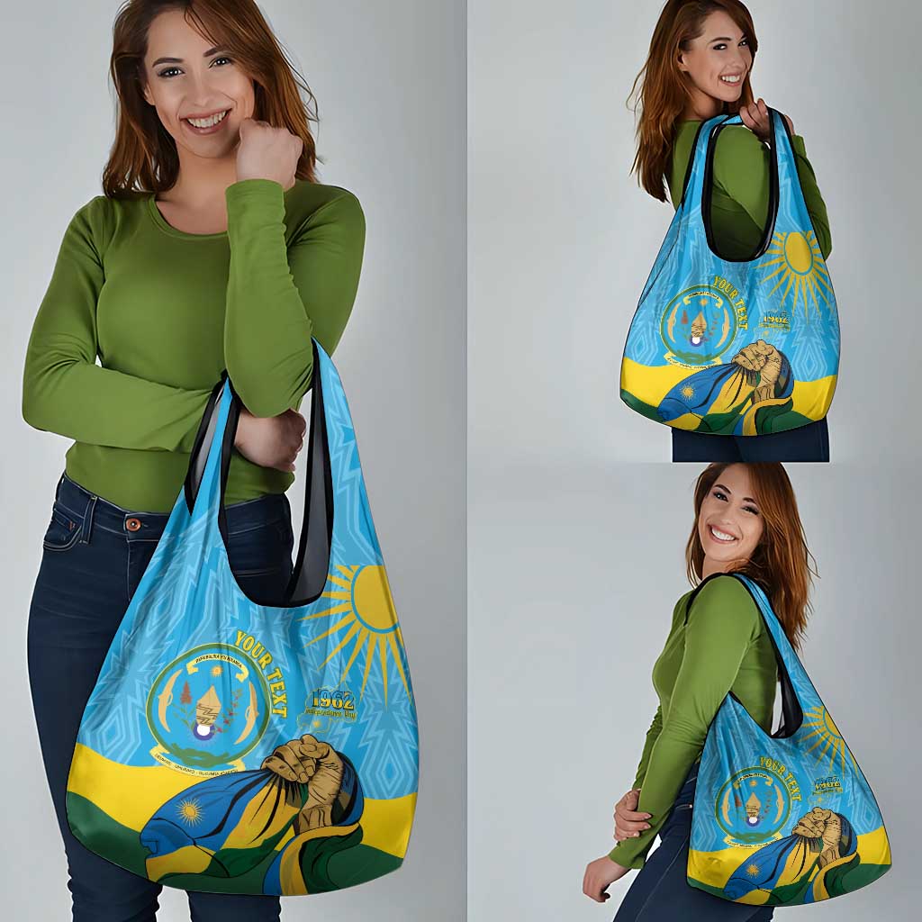 Personalized Rwanda Independence Day Grocery Bag Coat Of Arms Imigongo Pattern