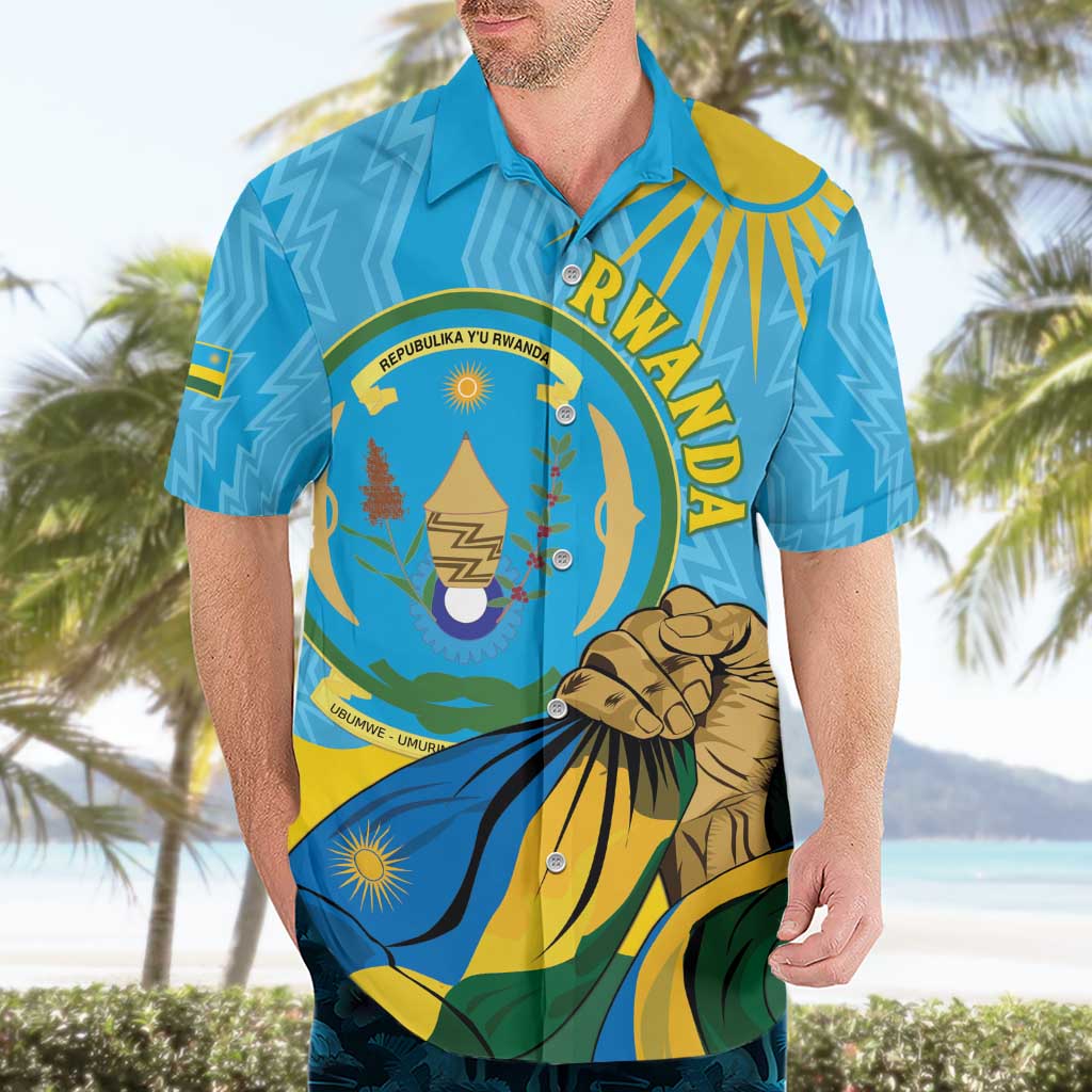 Personalized Rwanda Independence Day Hawaiian Shirt Coat Of Arms Imigongo Pattern