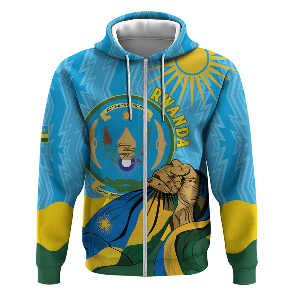 Personalized Rwanda Independence Day Hoodie Coat Of Arms Imigongo Pattern