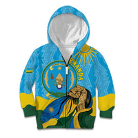 Personalized Rwanda Independence Day Kid Hoodie Coat Of Arms Imigongo Pattern