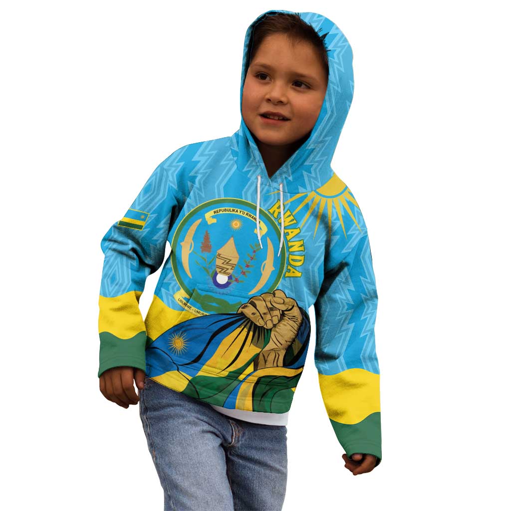 Personalized Rwanda Independence Day Kid Hoodie Coat Of Arms Imigongo Pattern