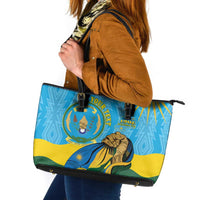 Personalized Rwanda Independence Day Leather Tote Bag Coat Of Arms Imigongo Pattern