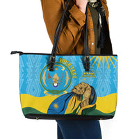 Personalized Rwanda Independence Day Leather Tote Bag Coat Of Arms Imigongo Pattern