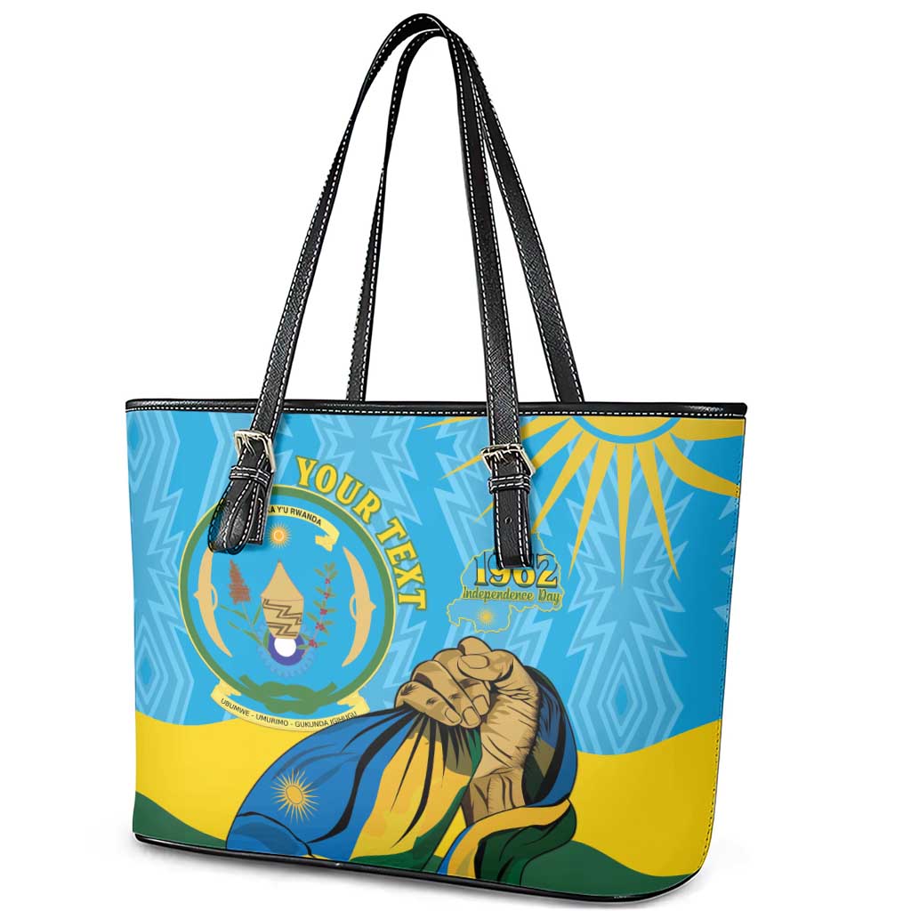Personalized Rwanda Independence Day Leather Tote Bag Coat Of Arms Imigongo Pattern