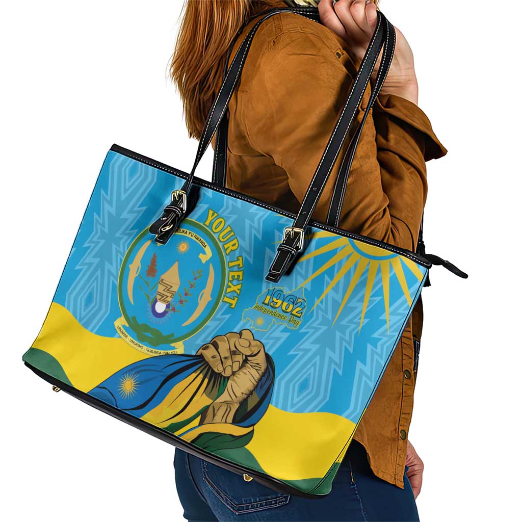 Personalized Rwanda Independence Day Leather Tote Bag Coat Of Arms Imigongo Pattern
