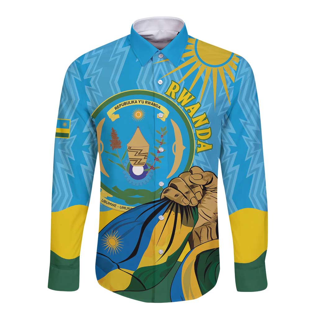 Personalized Rwanda Independence Day Long Sleeve Button Shirt Coat Of Arms Imigongo Pattern