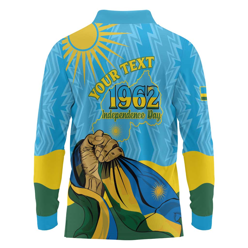 Personalized Rwanda Independence Day Long Sleeve Polo Shirt Coat Of Arms Imigongo Pattern