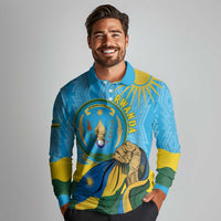 Personalized Rwanda Independence Day Long Sleeve Polo Shirt Coat Of Arms Imigongo Pattern