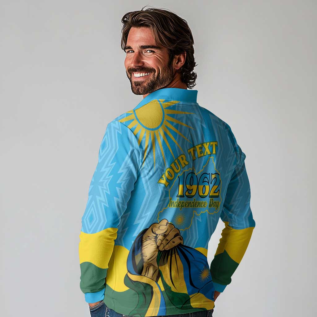 Personalized Rwanda Independence Day Long Sleeve Polo Shirt Coat Of Arms Imigongo Pattern