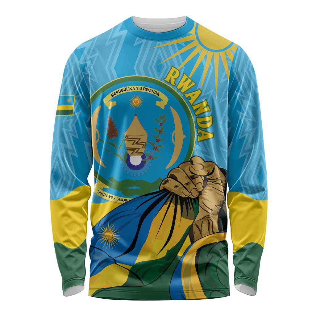 Personalized Rwanda Independence Day Long Sleeve Shirt Coat Of Arms Imigongo Pattern