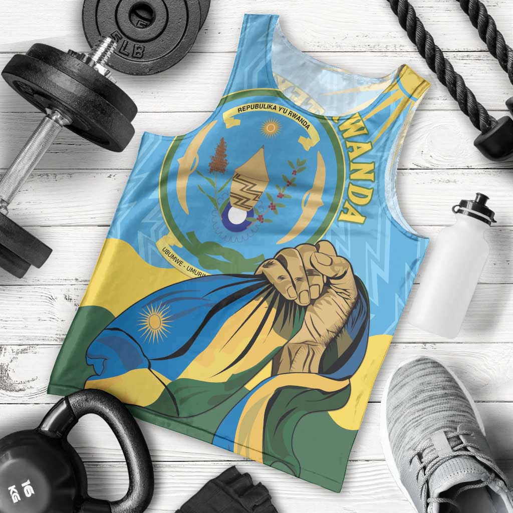 Personalized Rwanda Independence Day Men Tank Top Coat Of Arms Imigongo Pattern
