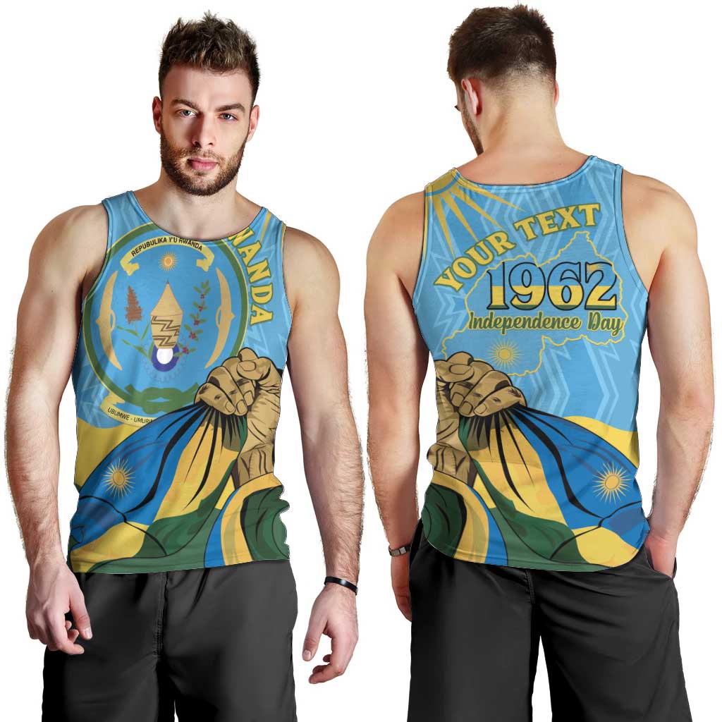 Personalized Rwanda Independence Day Men Tank Top Coat Of Arms Imigongo Pattern