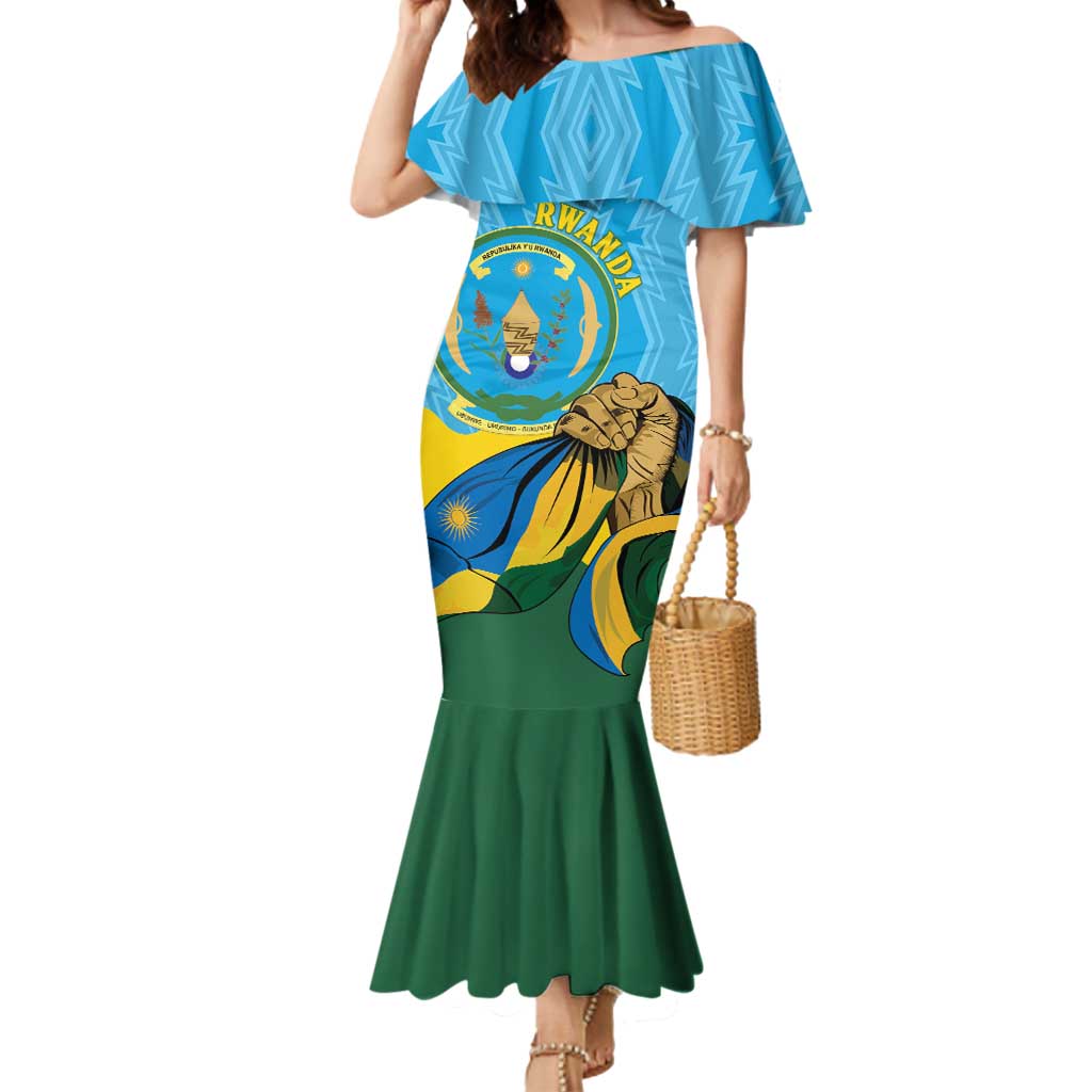 Personalized Rwanda Independence Day Mermaid Dress Coat Of Arms Imigongo Pattern