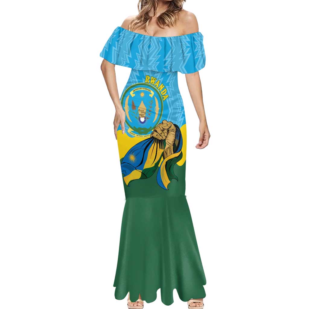 Personalized Rwanda Independence Day Mermaid Dress Coat Of Arms Imigongo Pattern
