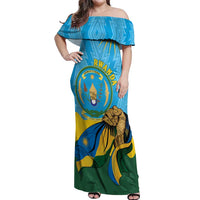 Personalized Rwanda Independence Day Off Shoulder Maxi Dress Coat Of Arms Imigongo Pattern