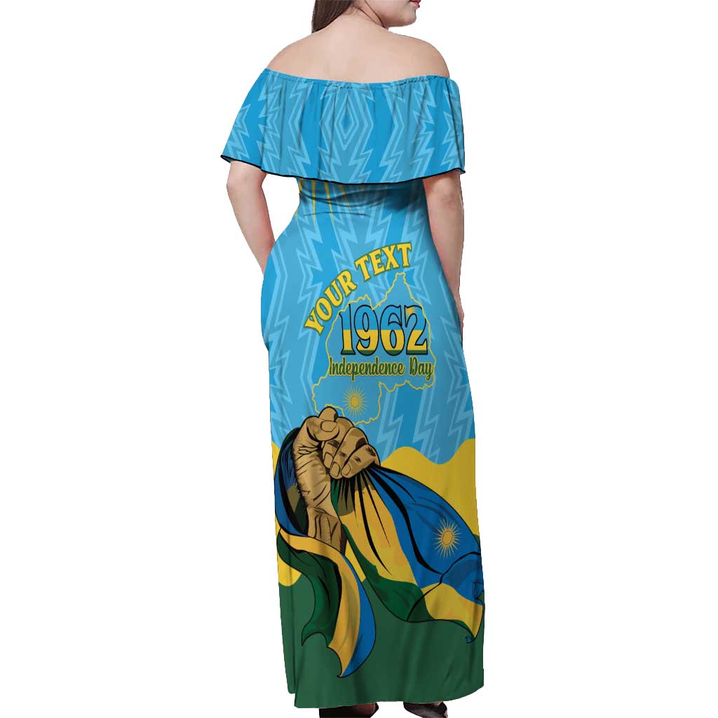 Personalized Rwanda Independence Day Off Shoulder Maxi Dress Coat Of Arms Imigongo Pattern