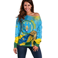 Personalized Rwanda Independence Day Off Shoulder Sweater Coat Of Arms Imigongo Pattern