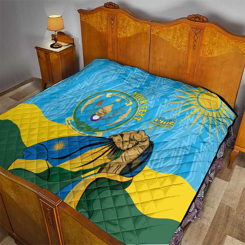 Personalized Rwanda Independence Day Quilt Coat Of Arms Imigongo Pattern