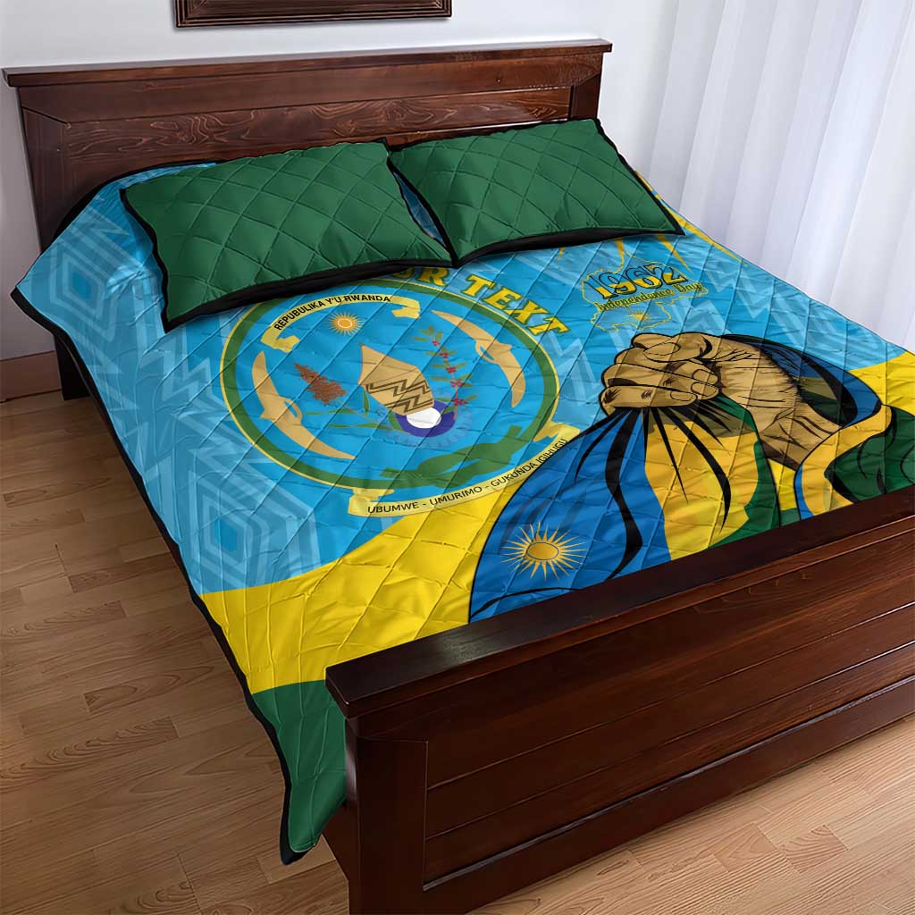 Personalized Rwanda Independence Day Quilt Bed Set Coat Of Arms Imigongo Pattern