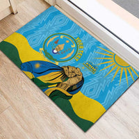 Personalized Rwanda Independence Day Rubber Doormat Coat Of Arms Imigongo Pattern